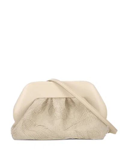 Themoire' 18 X 30 X 11 Cm Leather Mini Shoulder Bag With Detachable Strap And Magnetic Top Closure In Bianco