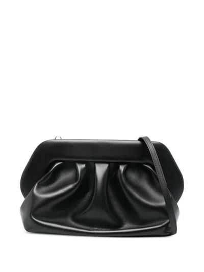 Themoire' 20 Cm Mini Leather Shoulder Bag With Detachable Strap And Magnetic Closure In Nero