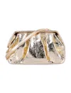 Themoirè Metallic Pleated Clutch Bag Shoulder Strap In Gold