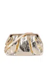 Themoirè Metallic Pleated Clutch Bag Shoulder Strap In Gold