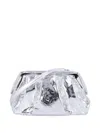 Themoirè Pleated Metallic Clutch Shoulder Strap In Silver