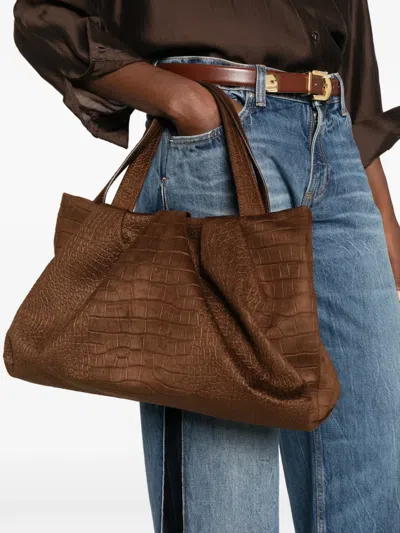 Themoirè Athena Croc-effect Shoulder Bag In Brown