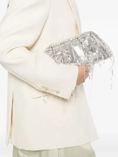 Themoirè Athena Sequin-embellished Fringed Clutch Bag In Silver