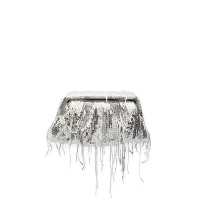 Themoirè Athena Sequin-embellished Fringed Clutch Bag In Silver