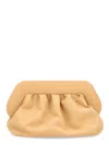 Themoirè Beige Ruched Angular Clutch In Gold