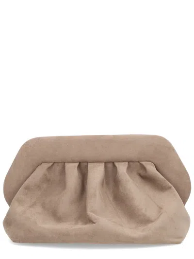 Themoirè Grey Ruched Design Clutch In Brown