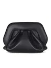 Themoirè Gathered Black Tia Clutch With Structured Top In Black
