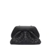 Themoirè Tia Black Clutch Bag With Woven Straw Motif And Shoulder Strap In Black