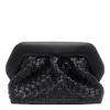 Themoirè Tia Black Clutch Bag With Woven Straw Motif And Shoulder Strap In Black