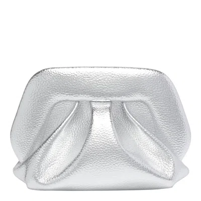 Themoirè Metallic Pleated Clutch Bag Detachable Strap In Gray