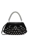 Themoirè Beaded-handle Studded Clutch In Black