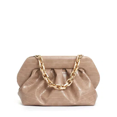 Themoirè Beige Crocodile Print Clutch In Pink