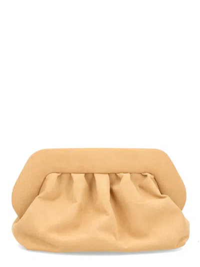 Themoirè Beige Ruched Angular Clutch