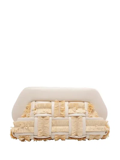 Themoirè Tia Clutch In Butter Color With Raffia Inserts In Neutral