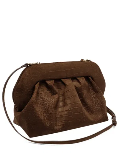 Themoirè Bios Croc-effect Clutch Bag In Brown