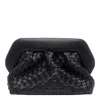 Themoirè Tia Black Clutch Bag With Woven Straw Motif And Shoulder Strap In Black