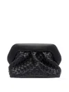 Themoirè Tia Black Clutch Bag With Woven Straw Motif And Shoulder Strap In Black