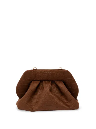 Themoire' Bios Medium Suede Croco Effect Clutch In Beige