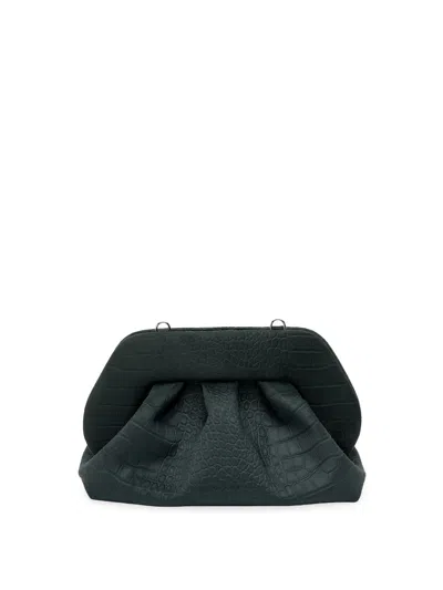 Themoire' Bios Medium Suede Croco Effect Clutch In Green