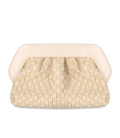 Themoirè Bios Micro Weaved Straw Shell Clutch Bag In Beige