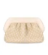 Themoirè Bios Micro Weaved Straw Shell Clutch Bag In Beige