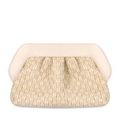 Themoirè Bios Micro Weaved Straw Shell Clutch Bag In Sand