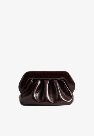 Themoirè Bios Rigato Vegan Leather Clutch Bag In Brown