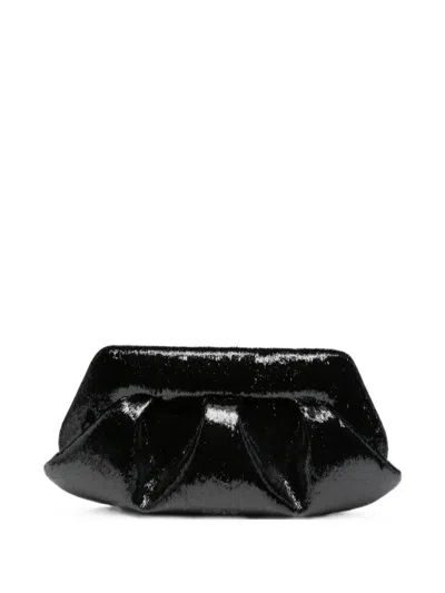 Themoirè Bios Ruched Metallic-effect Clutch Bag In Black