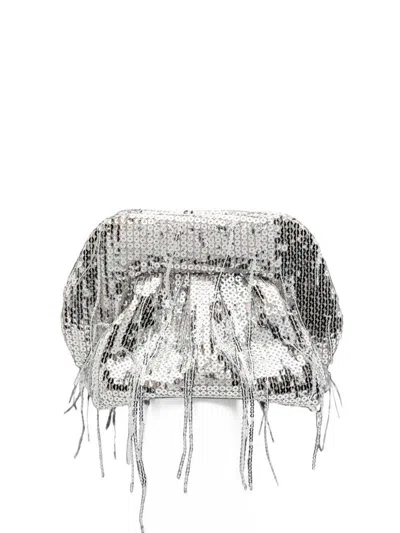 Themoire' Bios Small Clutch With Fringe And Sequin Embellishments. In Metallic