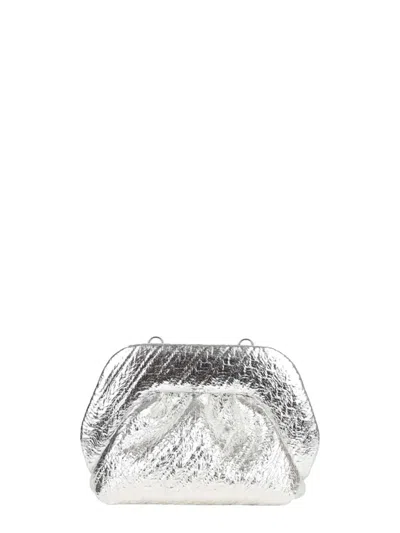Themoire' Bios Small Soft Clutch In Silver Laminated Hemp In Metallic
