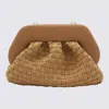 Themoirè Tia Clutch Bag In Biscuit With Woven Suede Motif And Shoulder Strap In Neutral