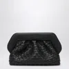 Themoirè Tia Black Clutch Bag With Woven Straw Motif And Shoulder Strap In Black