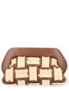 Themoirè Rectangular Woven Clutch Bag Fringe Handle In Brown