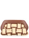 Themoirè Rectangular Woven Clutch Bag Fringe Handle In Brown