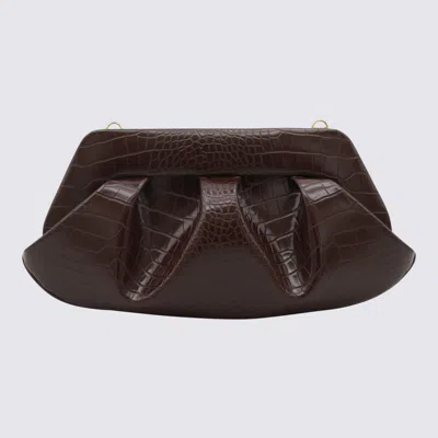 Themoirè Brown Emera Croco Clutches In Black
