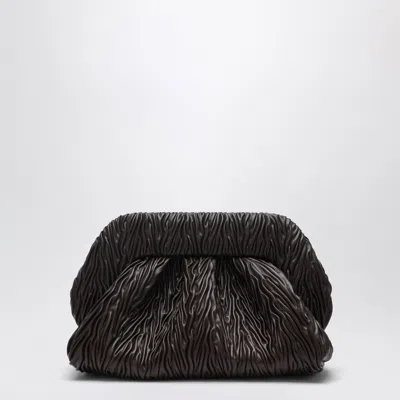 Themoirè Brown Gathered Vegan Leather Clutch