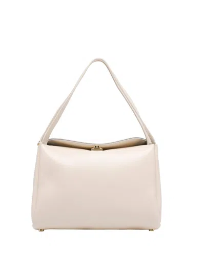 Themoirè Butter Cream Calipso Trunk Shoulder Bag In White