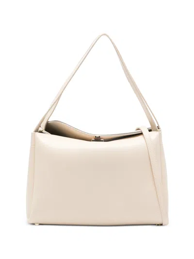 Themoire' Chic Mini Leather Bag With Dual Handles - 19 Cm In White