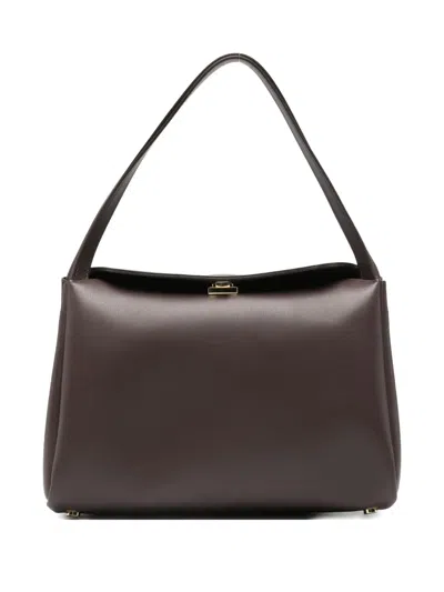 Themoirè Clasp-fastening Shoulder Bag In Brown