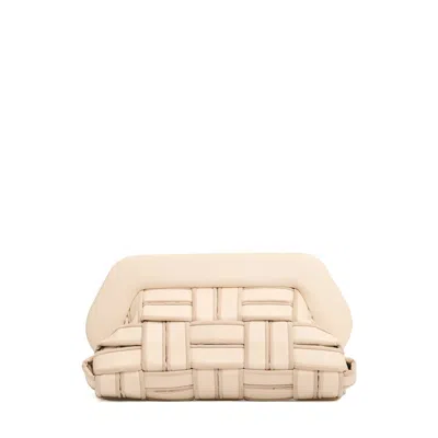 Themoirè Clutch Vegan Leather Intreccio Beige Con Profili In Multi