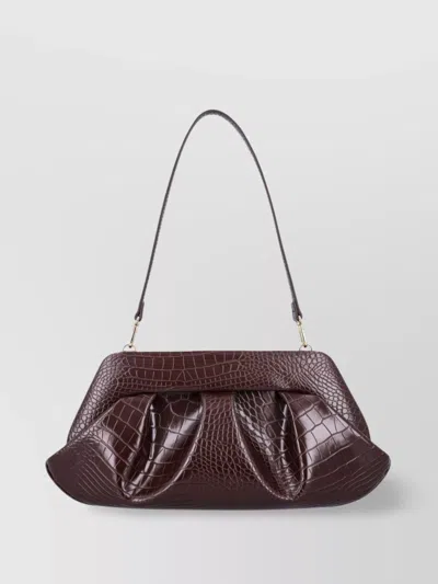 Themoirè Crocco Emb Structured Top Handle Shoulder Bag