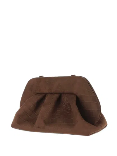 Themoirè Croc-effect Gathered Clutch Bag In Brown