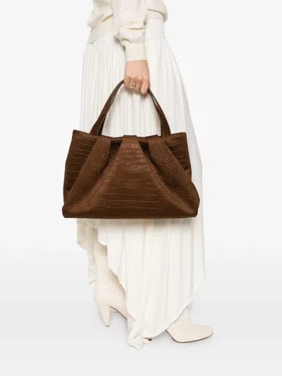 Themoirè Croc-effect Ruched Shoulder Bag In Brown