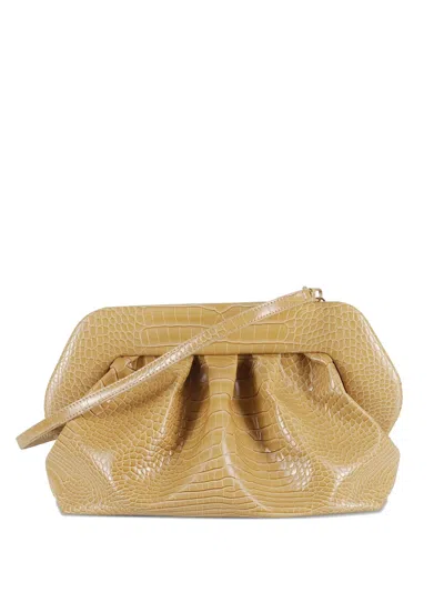 Themoirè Croco Biscuit Pleated Clutch In Yellow