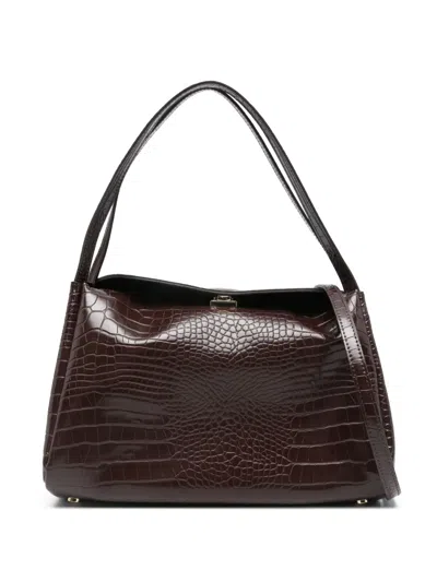 Themoirè Crocodile-effect Tote Bag In Brown