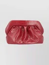 Themoirè Crocodile Texture Pleated Clutch Bag Top Handle In Red