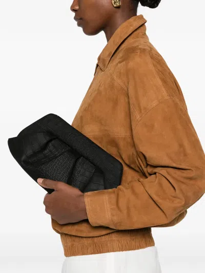 Themoirè Crocodile-effect Bios Clutch Bag In Black