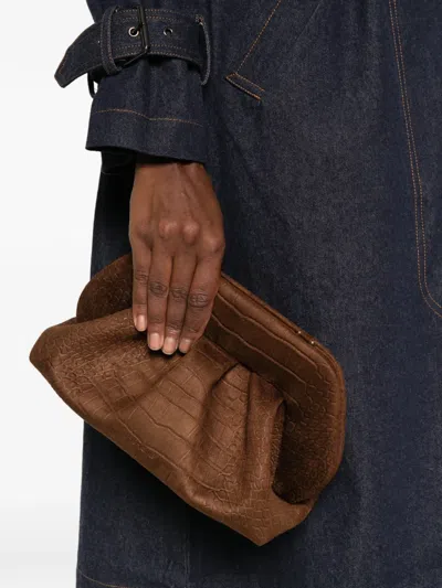 Themoirè Crocodile-effect Suede Clutch Bag In Brown