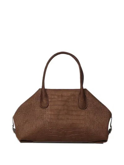 Themoirè Crocodile-effect Tote Bag In Brown