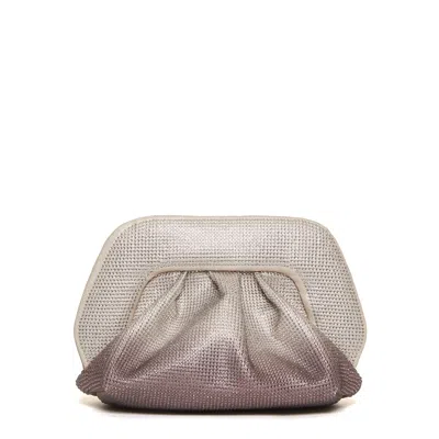 Themoirè Degrade Silver Pink Strass Clutch With Pleated Design